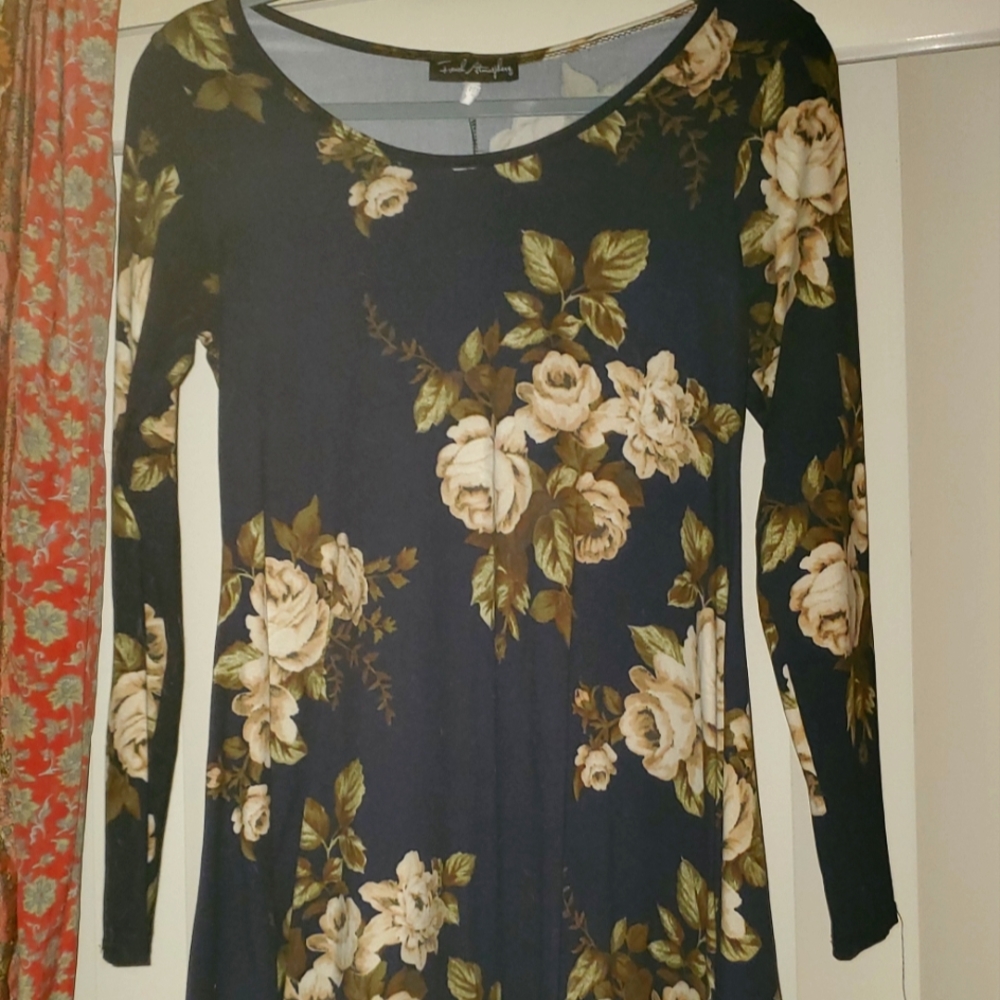 Navy and tan palette floral tunic.
